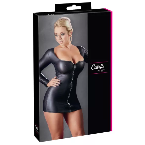Cottelli - erotické šaty - zips so štrasmi - čierne - L