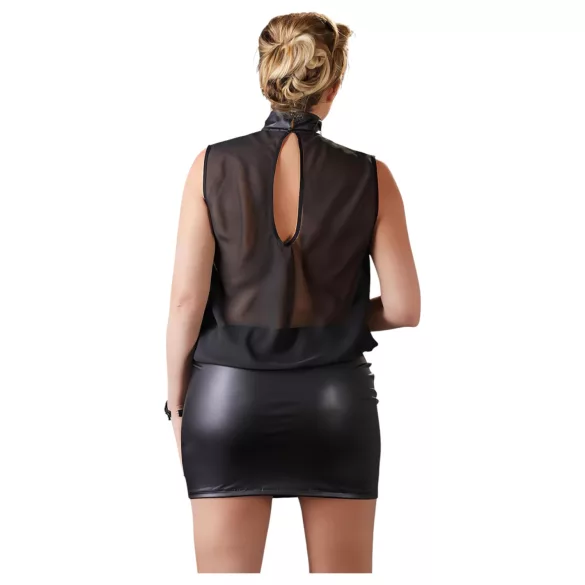 Cottelli Plus Size - erotické šaty - lesklý šifón - čierne