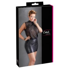   Cottelli Plus Size - erotické šaty - lesklý šifón - čierne - 2XL