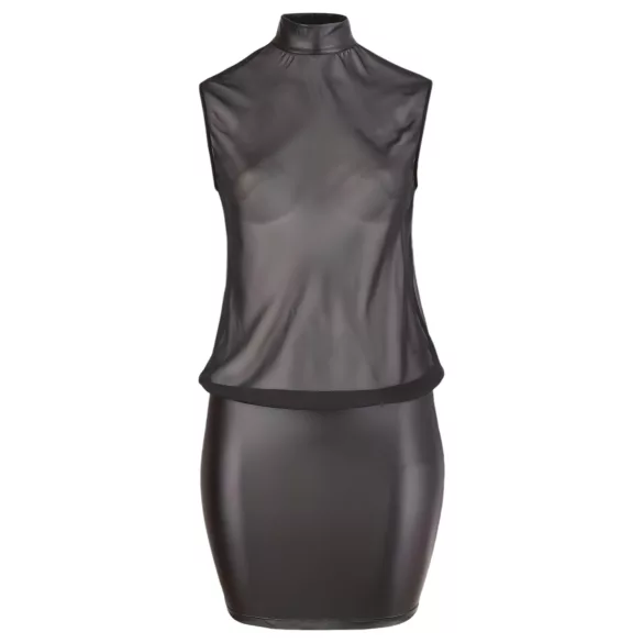 Cottelli Plus Size - erotické šaty - lesklý šifón - čierne - 3XL