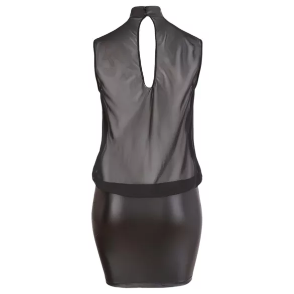 Cottelli Plus Size - erotické šaty - lesklý šifón - čierne - 3XL