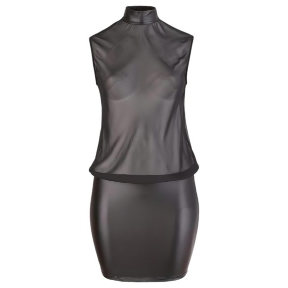 Cottelli Plus Size - lesklé šifónové šaty (čierne) - 4XL