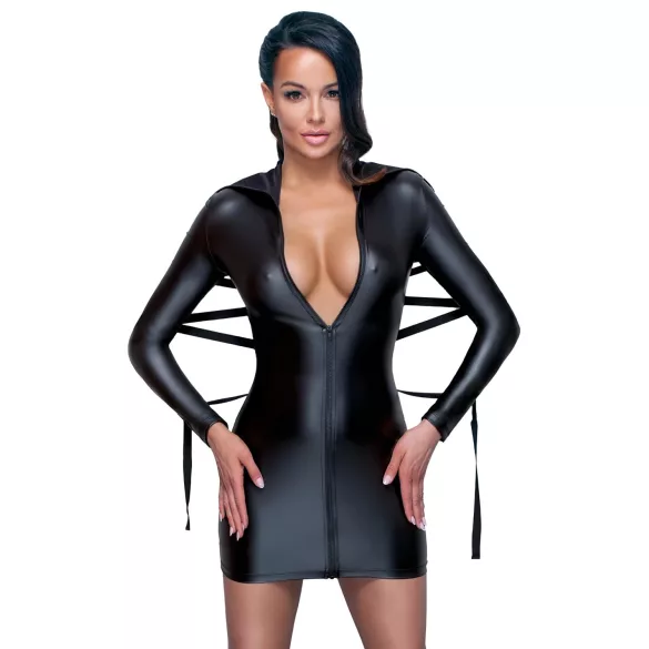 Cottelli Bondage - lakované šaty s putami - čierne