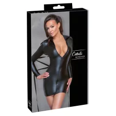 Cottelli Bondage - lakované šaty s putami - čierne - M