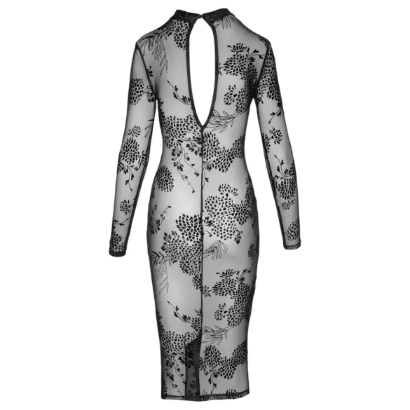 Noir - priesvitné, kvetované, dlhé rukávy šaty (čierne) - M