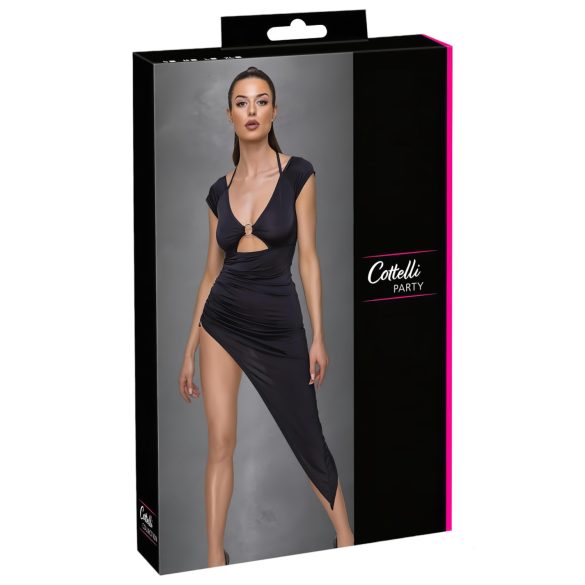 Cottelli Party - sexy asymetrické mini šaty s krúžkami - čierne