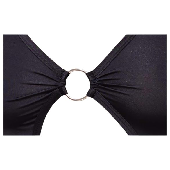 Cottelli Party - sexy asymetrické mini šaty s krúžkami - čierne