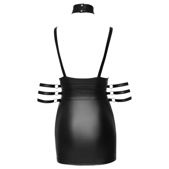 Cottelli Bondage - mini šaty na krk - lesklé - čierne - M