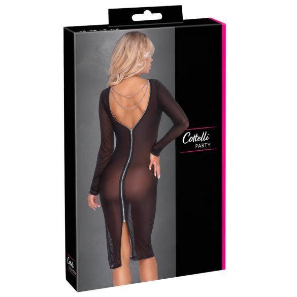 Cottelli Party - priehľadné šaty so zipsom (čierne) - M