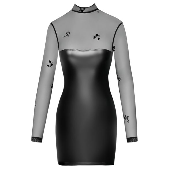 Noir - priesvitné šaty s lesklým topom (čierne) - XL