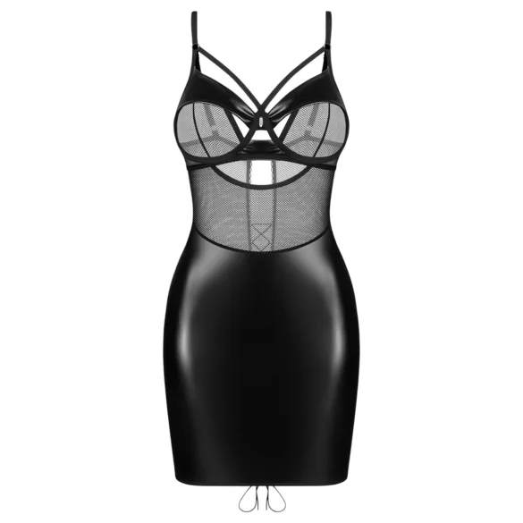 Obsessive - erotické šaty pre dominy - lesklé s priesvitnými vložkami - čierne - L/XL