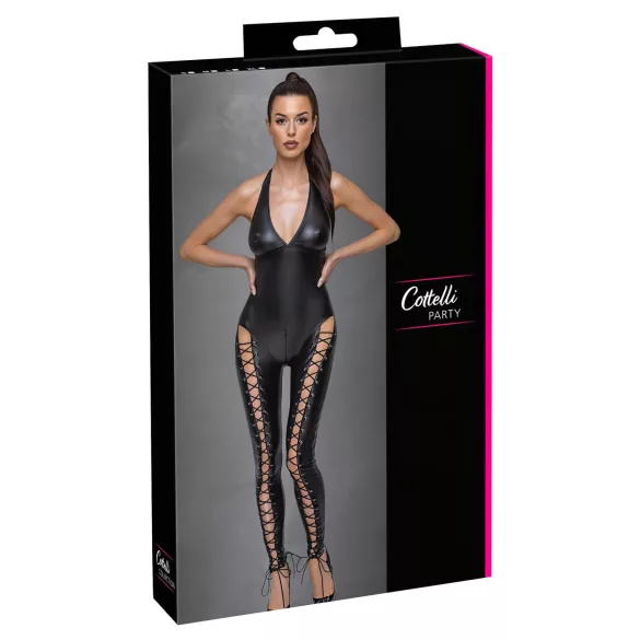Cottelli Party - čierny halter kombiné s korzetovým šnurovaním - M