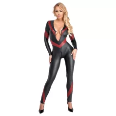 Cottelli - catsuit s efektom kože - zips - čierny - L