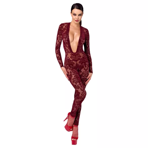 Noir Kink Royal - transparentný catsuit - červená