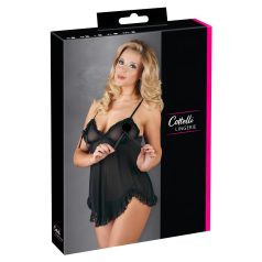   Cottelli - babydoll košieľka - čipkovaná, volánová - čierna - M