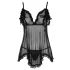 Cottelli - babydoll košieľka - čipkovaná, volánová - čierna - XL