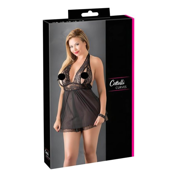 Cottelli Plus Size - babydoll košieľka s čipkou - čierna