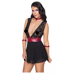   Cottelli Bondage - čipkované babydoll s golierom (čierne) - M