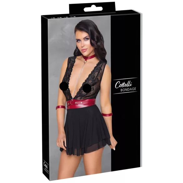 Cottelli Bondage - čipkované babydoll s golierom (čierne) - M