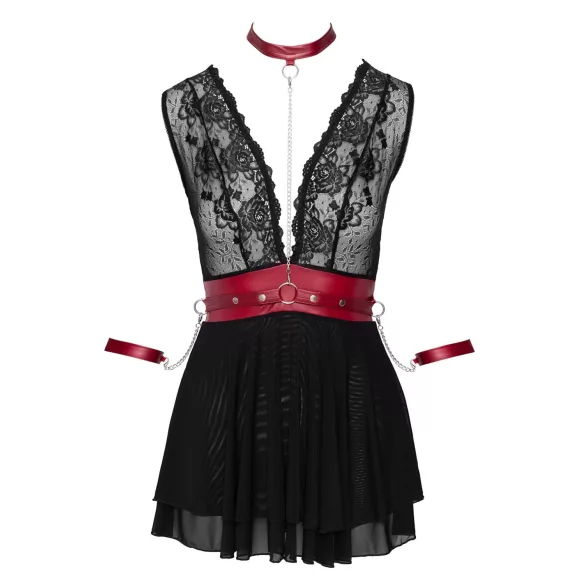 Cottelli Bondage - čipkované babydoll s golierom (čierne) - L