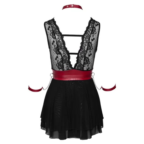 Cottelli Bondage - čipkované babydoll s golierom (čierne) - L