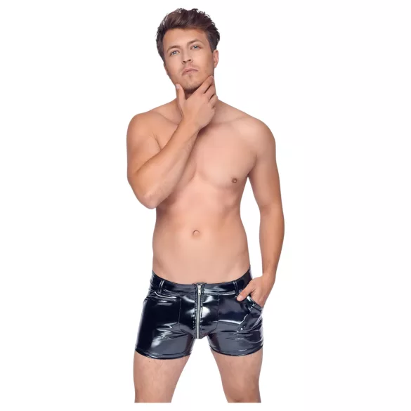 Black Level - pánske latexové šortky s bočnými vreckami - čierne - XL