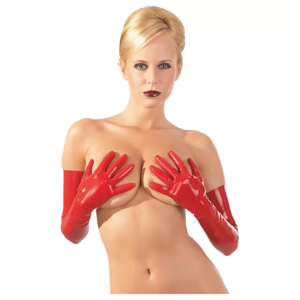 LATEX - unisex dlhé rukavice - latex - červené - L