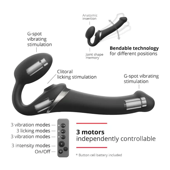 Strap-on-me - pripínací vibrátor s tlakovými vlnami - čierny