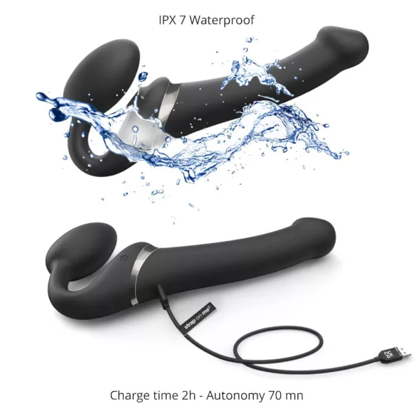Strap-on-me - pripínací vibrátor s pulznými vlnami - čierny - veľkosť M