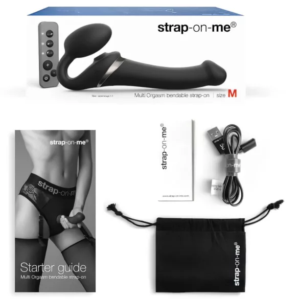 Strap-on-me - pripínací vibrátor s pulznými vlnami - čierny - veľkosť M