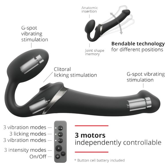 Strap-on-me M - čierny naťahovací vibrátor s vlnami vzduchu