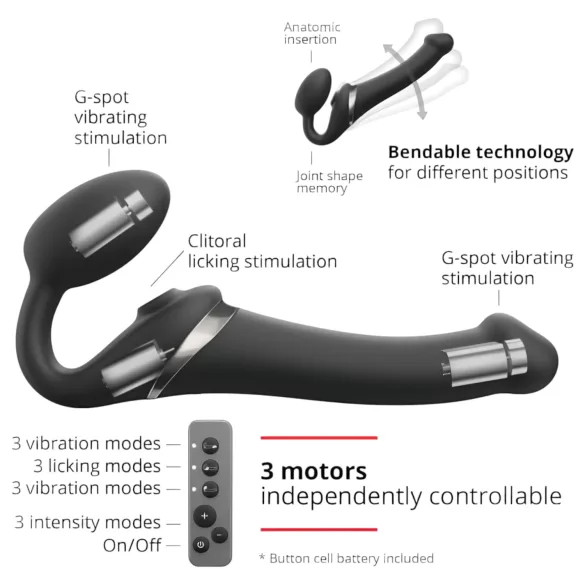 Strap-on-me - pripínací vibrátor s pulznými vlnami - čierny - veľkosť M