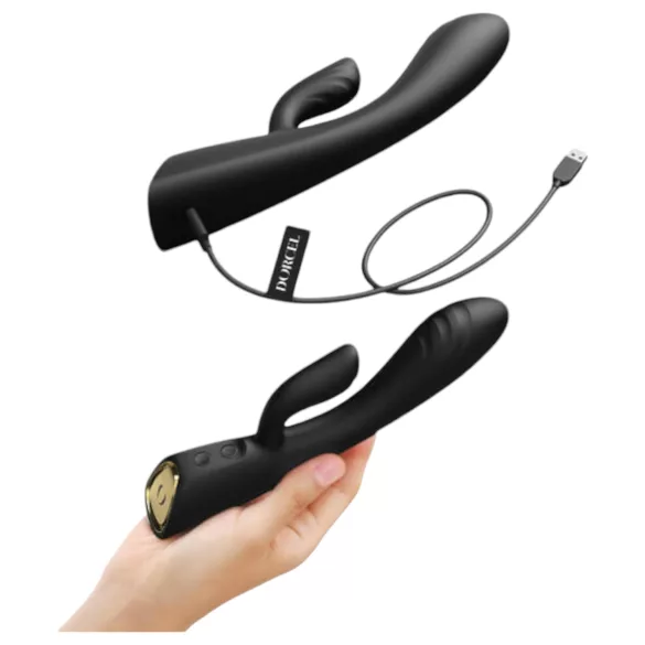 Dorcel Flexi Rabbit - hrejivý vibrátor s klitorisovou ramenou (čierna)