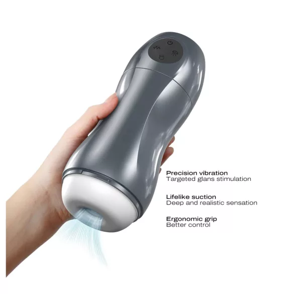 Dorcel Blowjoy Vibe - vákuový a vibračný akumulátorový masturbátor (sivý)