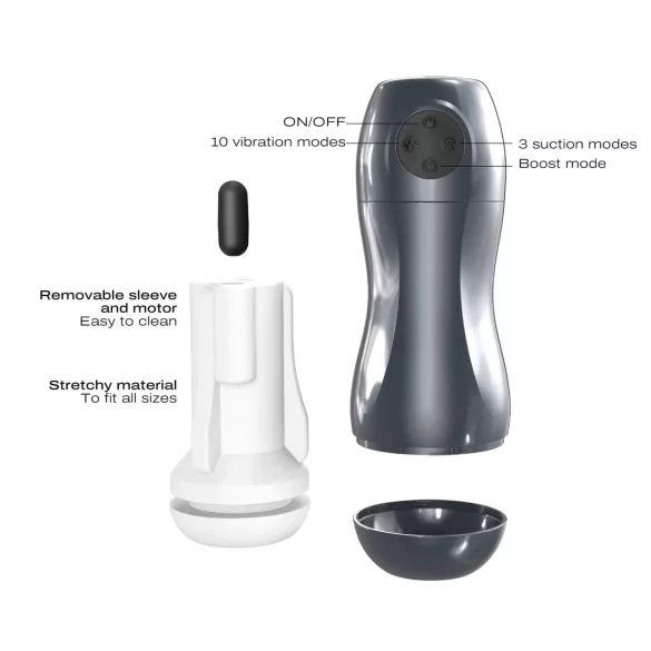 Dorcel Blowjoy Vibe - vákuový a vibračný akumulátorový masturbátor (sivý)