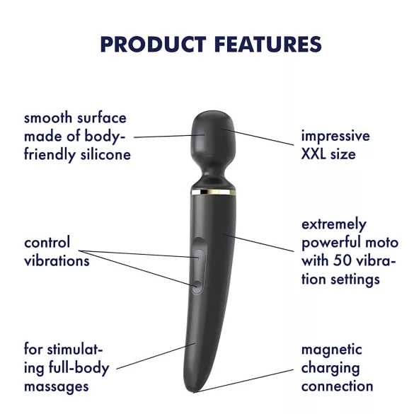 Satisfyer Wand-er Woman - vibračný masážny prútik - vodotesný - čierny