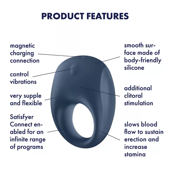 Satisfyer Strong One - Vibračný erekčný krúžok s ovládaním cez aplikáciu, pre mužov (modrý)