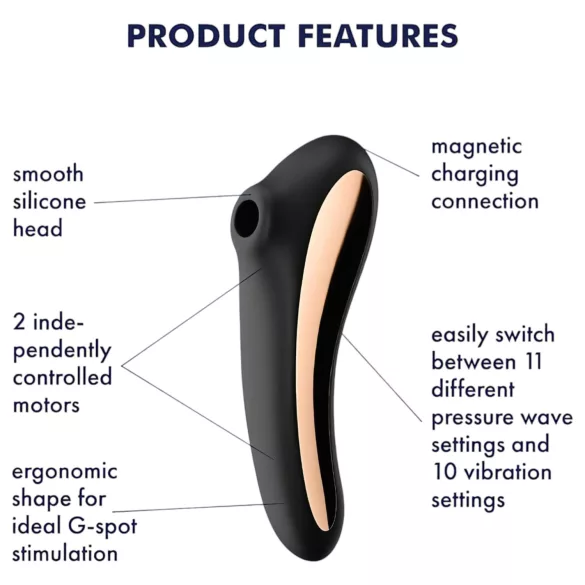 Satisfyer Dual Kiss - vibrátor na vagínu a klitoris - dobíjací - čierny