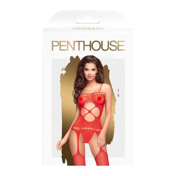 Penthouse Hot Nightfall - zvlnený otvorený sieťovaný set (červený) - XL