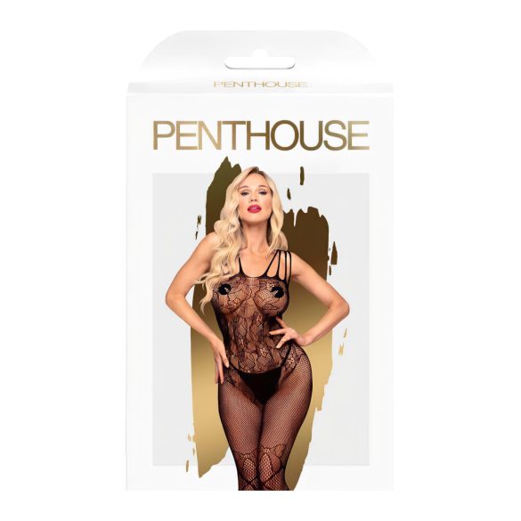 Penthouse Dirty Mind - otvorený sieťovaný overal - čierny