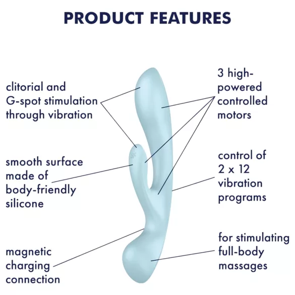 Satisfyer Triple Oh - vibrátor na klitoris s ramenom - nabíjateľný - modrý