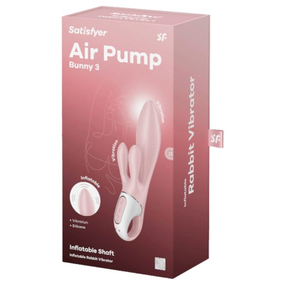 Satisfyer Air Pump Bunny 3 - vibračný pumpovací vibrátor - ružový