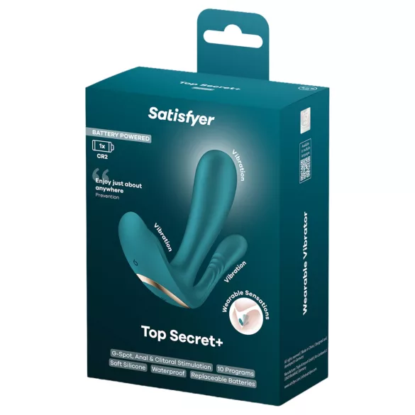Satisfyer Top Secret+ - nositeľný vibrátor s 3 ramenami (zelený)