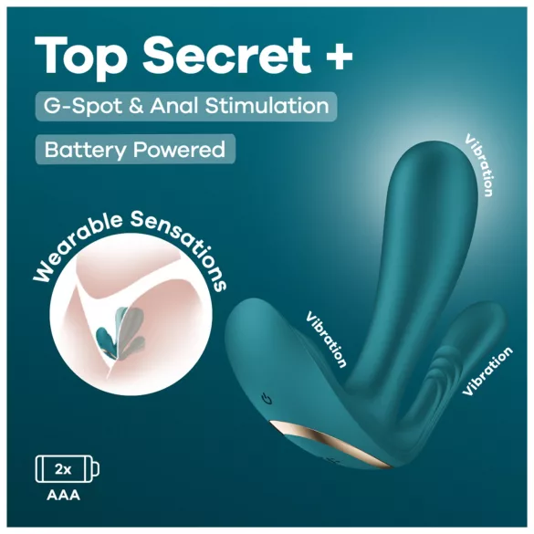 Satisfyer Top Secret+ - nositeľný vibrátor s 3 ramenami (zelený)