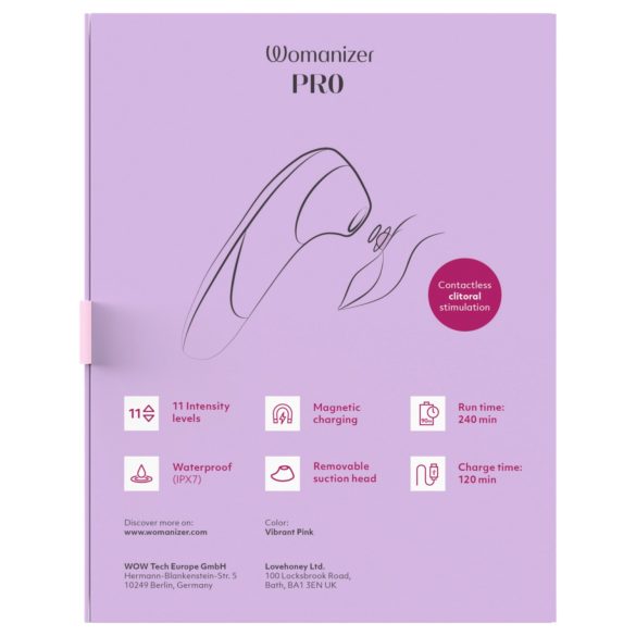 Womanizer Pro - stimulátor klitorisu na báze vĺn - ružový