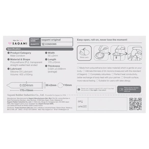 Sagami Original 0,02 - kondóm - 55mm (12ks)
