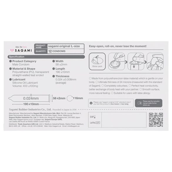 Sagami Original 0,02 L - kondóm - 58 mm - 12 ks