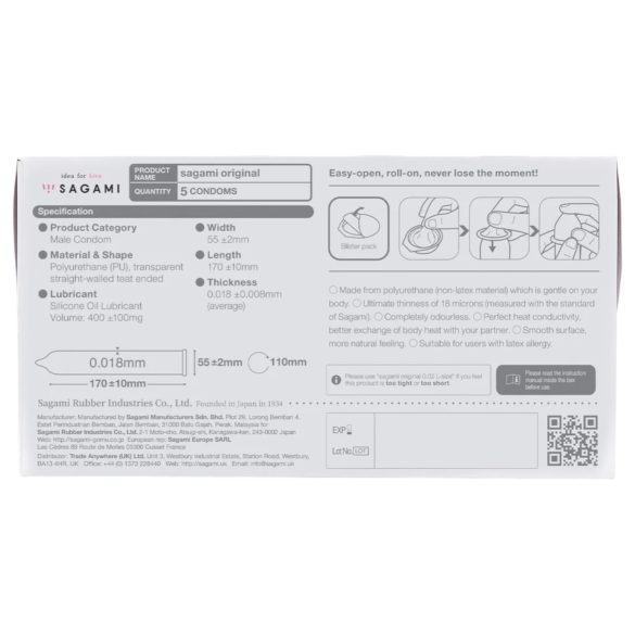 Sagami Original 0.01 - kondóm - ultra tenký - 55mm - 5ks