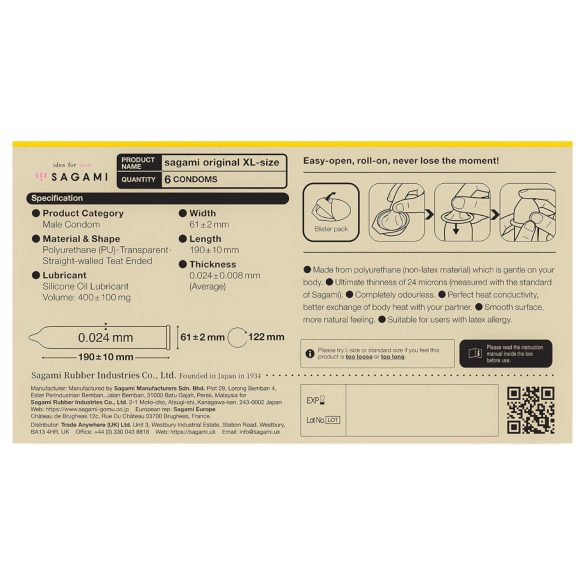 Sagami Original 0,02 XL - kondóm - ultra tenký - 61mm (6ks)