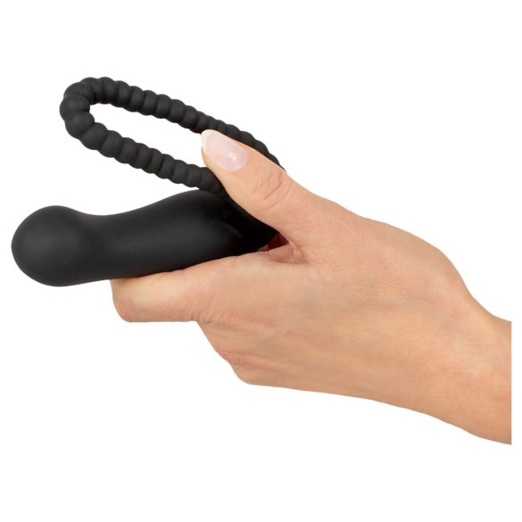 Black Velvets - nasadzovací dildo - nastaviteľný postroj - čierna